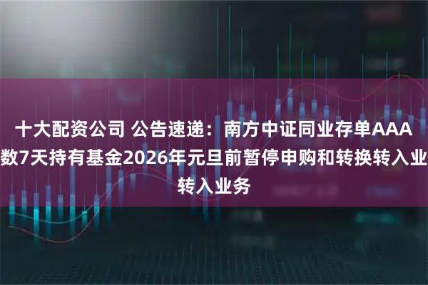 十大配资公司 公告速递：南方中证同业存单AAA指数7天持有基金2026年元旦前暂停申购和转换转入业务